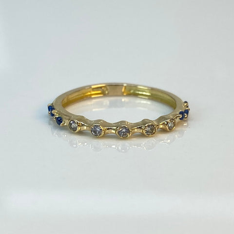 Anillo Circulo Circones Blancos Y Azules Oscuros Oro amarillo 18k / Talla 5 1/2 / 1,10 Gr *