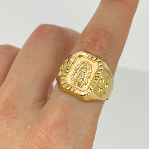 Anillo Sello Virgen Guadalupe Estrella David Oro amarillo 18k / Talla 12 / 3,55 Gr *