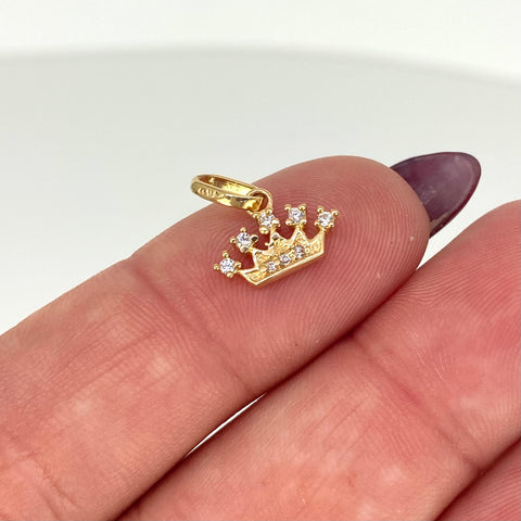 Dije Corona Circones Blancos Oro amarillo 18k 0,71 Gr / 1,4 Cm  *
