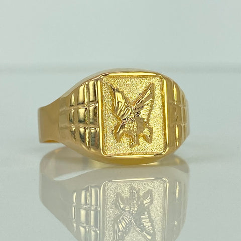 Anillo Sello Águila Arenado Oro amarillo 18k / Talla 12 1/4 / 3,7 Gr †