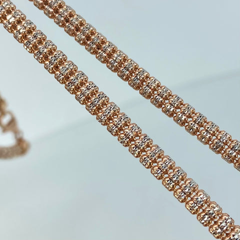 Cadena ● Punto Cuadrado Diamantado Oro blanco y Oro rosa 18k +3 / 31,68 Gr / 4 mm / 60 Cm *