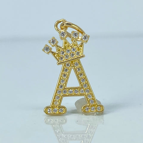 Dije Letra A Corona Circones Blancos Oro amarillo 1,95 Gr / 2,6 Cm *
