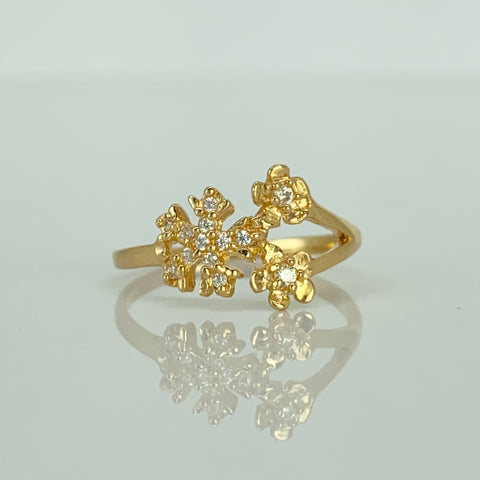 Anillo Copo Nieve Flores Circones Blancos Oro amarillo 18k / Talla 5 1/2 / 1,65 Gr †