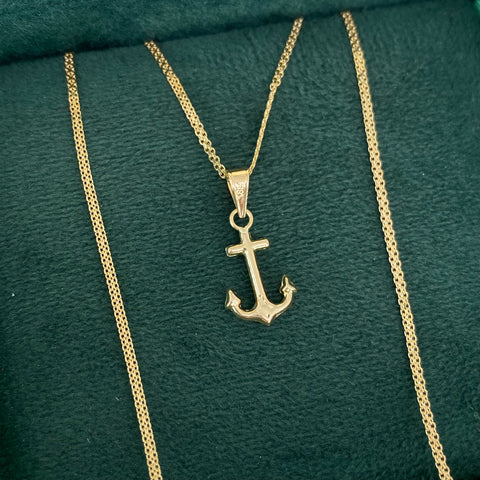 Set Cadena ● Mini China + Dije Ancla Oro amarillo 18k 2,32 Gr / 1,1 mm / 50 Cm †