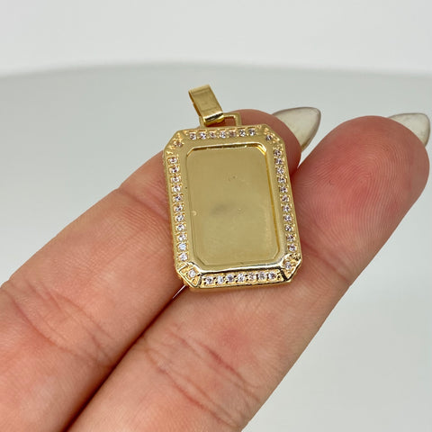 Dije Placa Rectangular Circones Blancos Oro amarillo 18k 3,12 Gr / 3 Cm