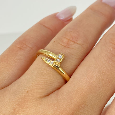 Anillo Clavo CT Circones Blancos Oro amarillo 18k / Talla 7 / 2,23 Gr *