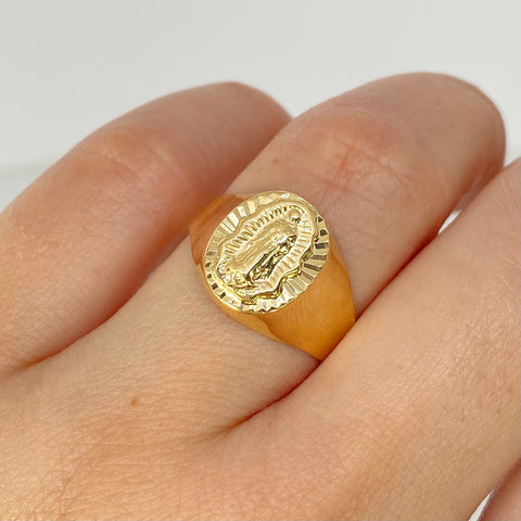 Anillo Sello Virgen Guadalupe Oro amarillo 18k / Talla 8 1/2 / 1,92 Gr