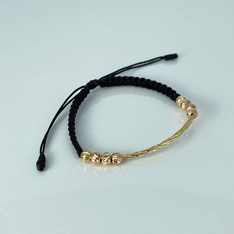 Pulsera tejida Herraje Entorchado / BD 8uni 5mm / Hilo Negro Oro amarillo y Oro rosa 1,07 Gr *