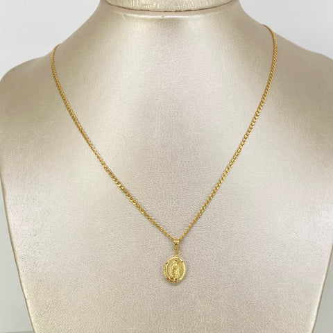 Set Cadena ● Cubana + Dije Virgen Guadalupe Oro amarillo 18k 2,29 Gr / 2 mm / 45 Cm *