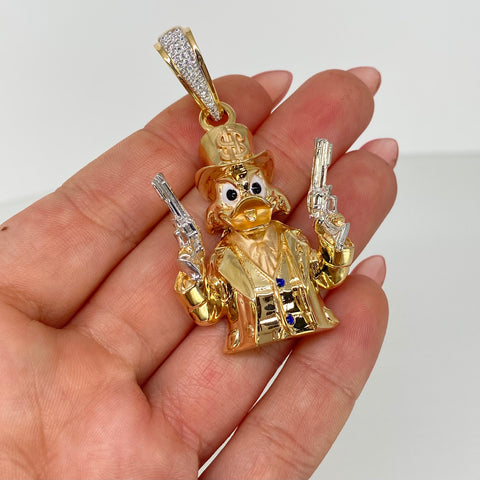 Dije Caricatura Arma Pistolas Circones Azules Y Blancos Oro amarillo y Oro blanco 18k 18,55 Gr / 5,5 Cm *