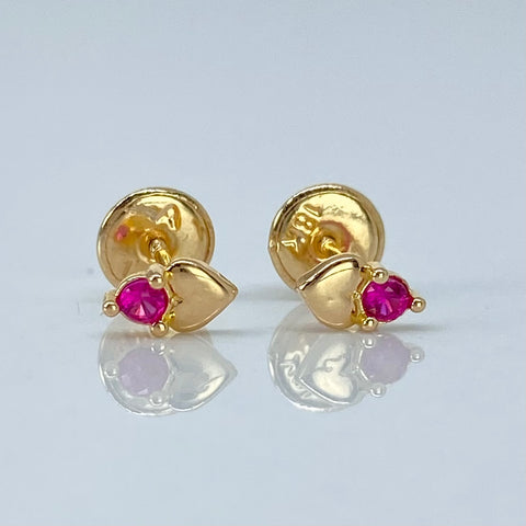 Topos Corazon Circon Fucsia Oro amarillo 18k 0,6 Gr / 3,5 mm †