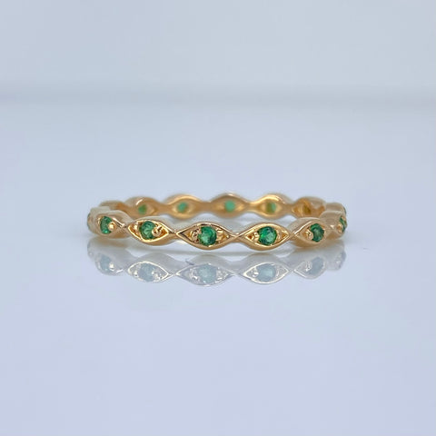 Anillo Ojos Circones Verdes Oro amarillo 18k / Talla 5 1/2 / 1,63 Gr †