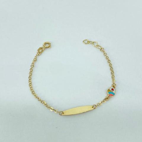 Pulso bebé ● Placa Ovalada Helado Aro Seguido Oro amarillo 18k +3 / 1,13 Gr / 2 mm / 14 Cm †