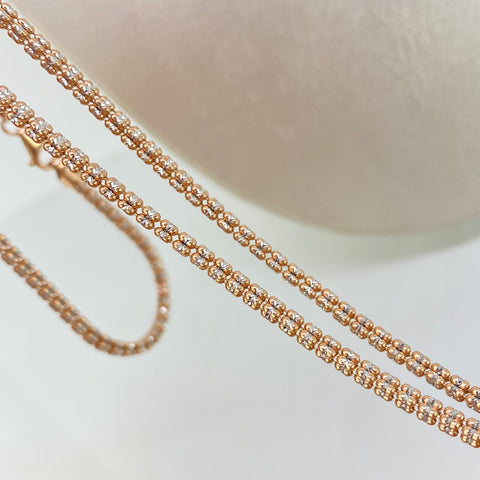 Cadena ● Punto Cuadrado Diamantado Oro blanco y Oro rosa 18k +3 / 14,95 Gr / 2,5 mm / 60 Cm *