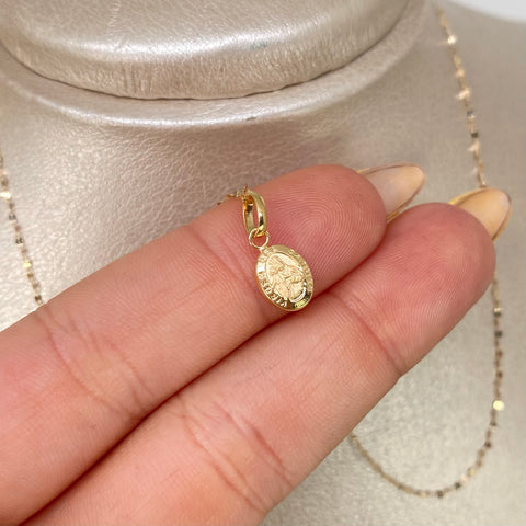 Set Cadena ● Crispeta + Dije Virgen Del Carmen Oro amarillo 18k 0,65 Gr / 1 mm / 45 Cm †