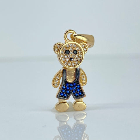 Dije Oso Circones Blancos Y Azules Oro amarillo 18k 2,45 Gr / 2,5 Cm *