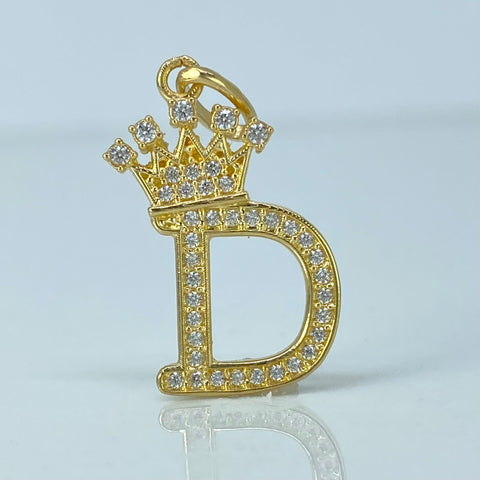 Dije Letra D Corona Circones Blancos Oro amarillo 1,82 Gr / 2,6 Cm *