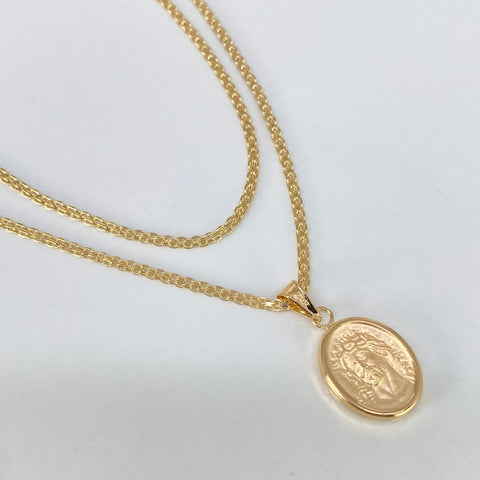 Set Cadena ● China + Dije Rostro Jesus Oro amarillo 18k 3,65 Gr / 1,7 mm / 60 Cm †