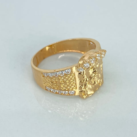 Anillo Rostro Jesus Circones Blancos Oro amarillo / Talla 9 1/4 / 5,7 Gr *