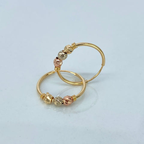 Candongas Imperdibles Bolas Diamantadas 3mm Tres oros 1,1 Gr / 1,7 Cm †