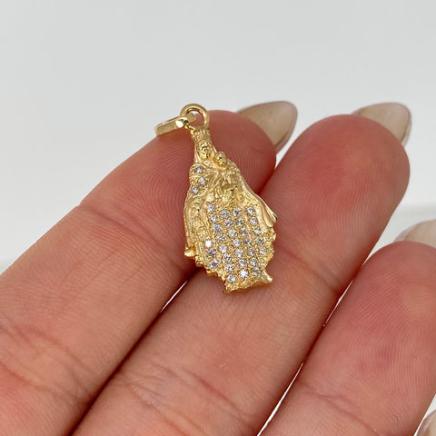 Dije Virgen Del Carmen Circones Blancos Oro amarillo 18k 2,05 Gr / 2,8 Cm *