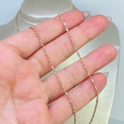 Cadena ● Palito Bolita Diamantada Oro blanco y Oro rosa 18k +3 / 5,53 Gr / 1,5 mm / 60 Cm