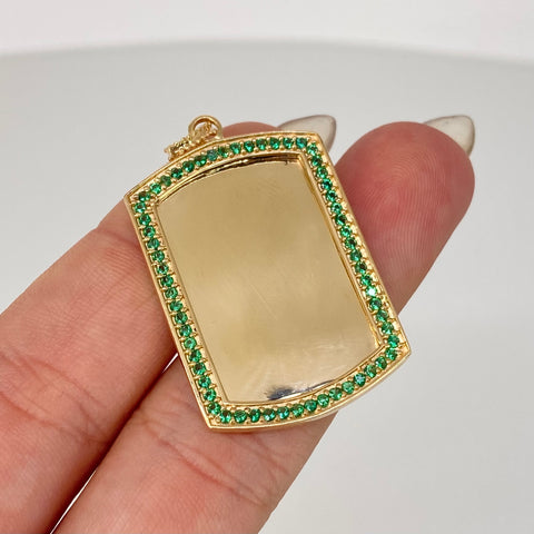 Dije Placa Rectangular Circones Verdes Oro amarillo 18k 4,76 Gr / 4,2 Cm *