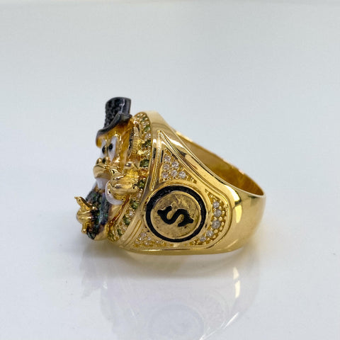 Anillo Caricatura Pato Signo $ Circones Blancos Verdes Y Negros Oro amarillo 18k / Talla 10 1/2 / 17,50 Gr *