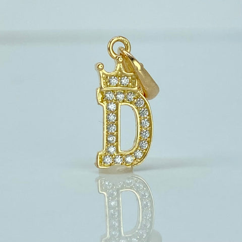 Dije Corona Letra D Circones Blancos Oro amarillo 18k 0,82 Gr *