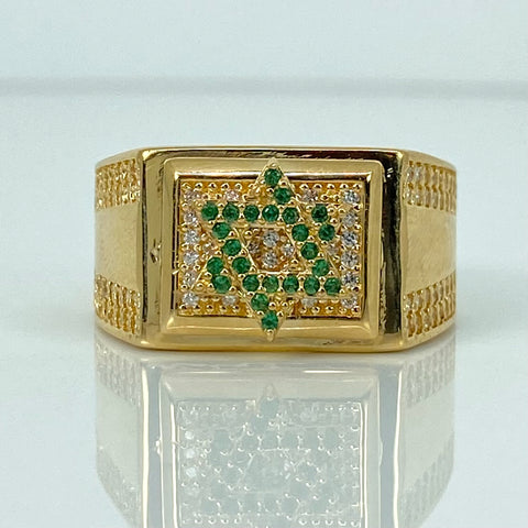 Anillo Estrella David Circones Verdes Oro amarillo 18k / Talla 11 1/4 / 8,16 Gr