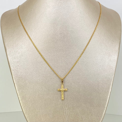 Set Cadena ● Cubana + Dije Cruz Cristo Oro amarillo 18k 2,52 Gr / 2 mm / 50 Cm *