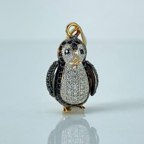 Dije Pinguino Articulable Circones Negros Blancos Oro amarillo y Oro blanco 18k 3,42 Gr / 2,8 Cm