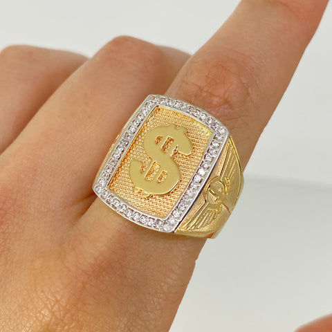 Anillo Signo Dolar Circones Blancos Oro amarillo y Oro blanco 18k / Talla 10 1/4 / 7,95 Gr †