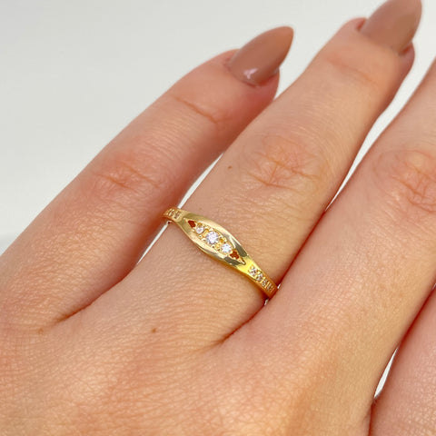 Anillo Abertura Central Circones Blancos Oro amarillo 18k / Talla 6 3/4 / 1,45 Gr *