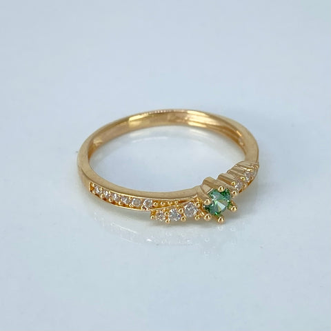 Anillo Solitario Circones Blancos Verdes Oro amarillo / Talla 6 / 1,65 Gr