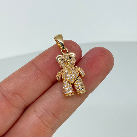 Dije Oso Articulable Circones Blancos Negros Oro amarillo 4,78 Gr / 2,8 Cm †