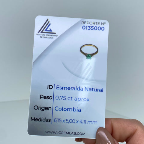 Anillo Solitario Cuadro 75 Pts De Esmeralda Oro amarillo 18k / Talla 7 / 2,80 Gr †