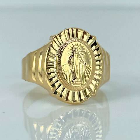 Anillo Sello Virgen Milagrosa Oro amarillo 18k / Talla 11 1/2 / 3,51 Gr *