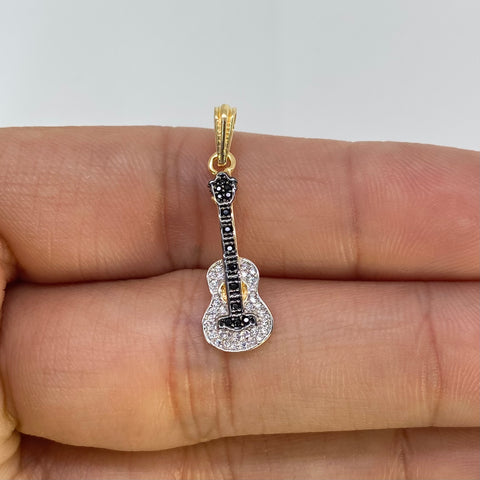 Dije Guitarra Circones Blancos Y Negros Oro amarillo 18k 1,20 Gr / 3 Cm *