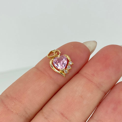 Dije Corazon Circones Blancos Rosa Oro amarillo 18k 1,1 Gr / 1,6 Cm