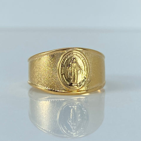 Anillo Sello Virgen Milagrosa Oro amarillo 18k / Talla 10 / 2,2 Gr *