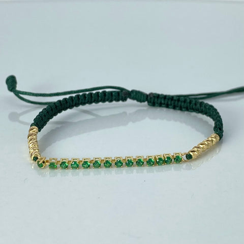 Pulsera tejida Herraje Circones Verdes / BD 12uni 3mm / Hilo Verde Oro amarillo 1,21 Gr