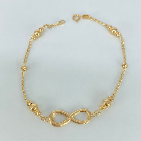 Pulso Infinito Bolas Lisas Diamantadas Aro Seguido Oro amarillo 18k +1 / 2,55 Gr / 4 mm / 18,6 Cm