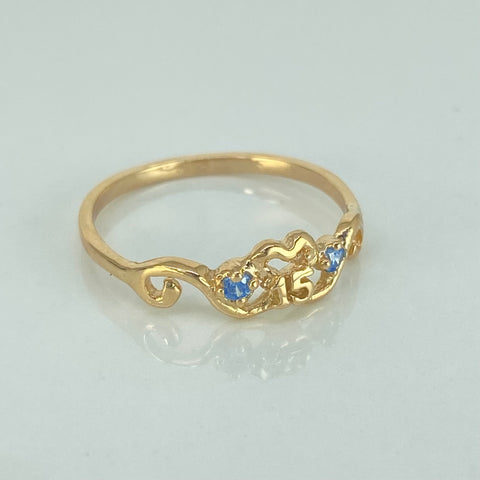 Anillo 15 Años Circones Celestes Oro amarillo 18k / Talla 7 1/2 / 1,8 Gr *
