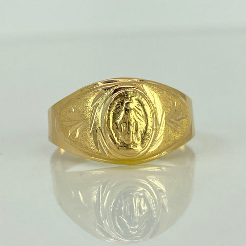 Anillo Sello Virgen Milagrosa Ovalado Oro amarillo 18k / Talla 11 / 2,73 Gr †