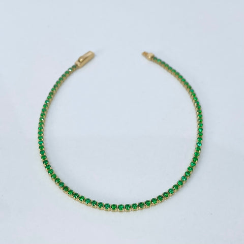 Pulso ● Mini Tennis Circones Verdes Oro amarillo 18k +4 / 2,45 Gr / 1,7 mm / 17,5 Cm