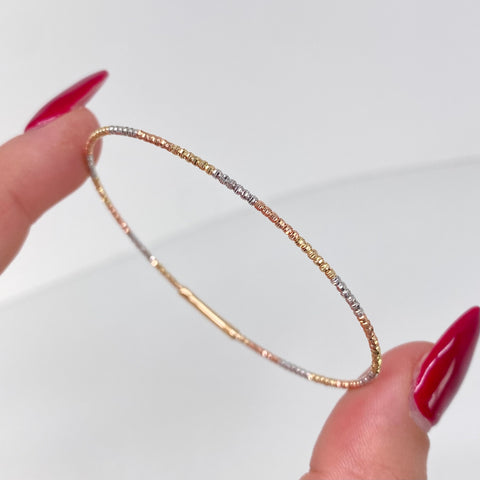 Pulso ● Bolas Diamantadas  Tres oros 18k +4 / 2,15 Gr / 1,5 mm / 18,2 Cm †