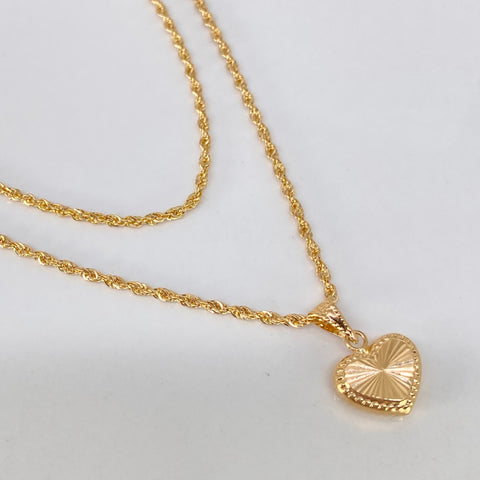Set Cadena Lazo + Corazón Diamantado Oro amarillo 18k 2,08 Gr / 1,5 mm / 50 Cm *