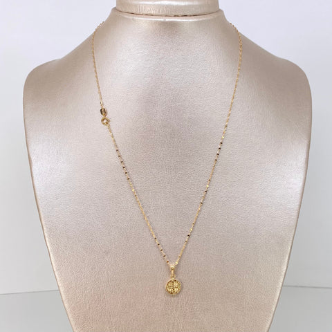 Set Cadena ● Crispeta + Dije San Benito Oro amarillo 18k 1,1 Gr / 1,2 mm / 45 Cm *