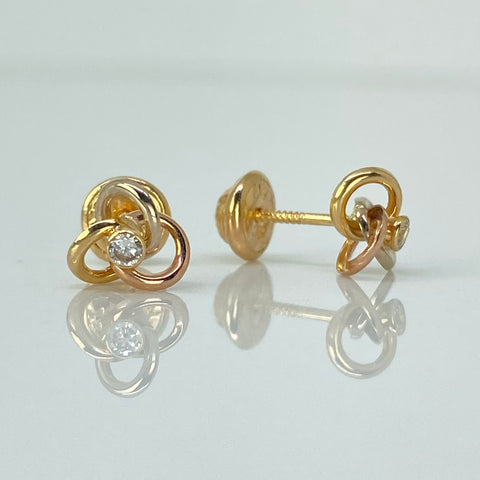 Topos Nudo Circon Blanco Tres oros 18k 0,8 Gr / 6,5 mm